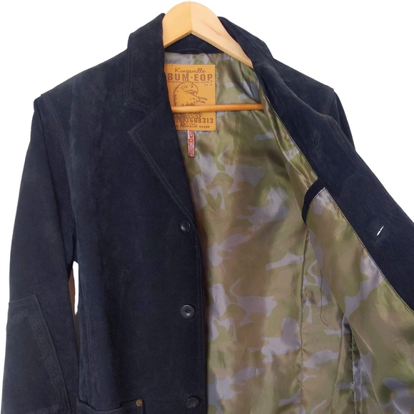 Vintage 90s B.U.M. Equipment Men’s Black Suede Jacket Coat Elbow Patches - Picture 15 of 16